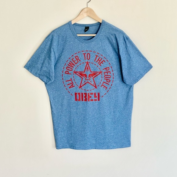 Obey All Power To The People Graphic Heather Blue T Shirt Men’s size XXL - Picture 2 of 6